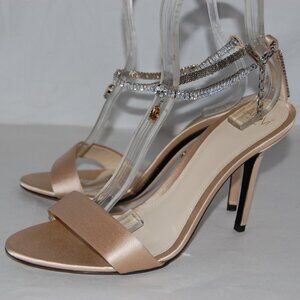 $695❤️US10 ITALY ALEVI MILANO Rose Gold Satin Leather Crystal High Heels Sandals